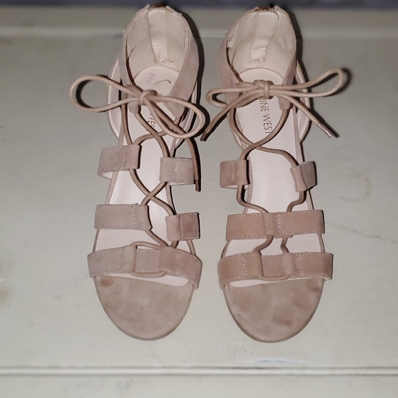 Nude Suede Nine West Gladiator Sandal Wedge - Picture 3 of 5